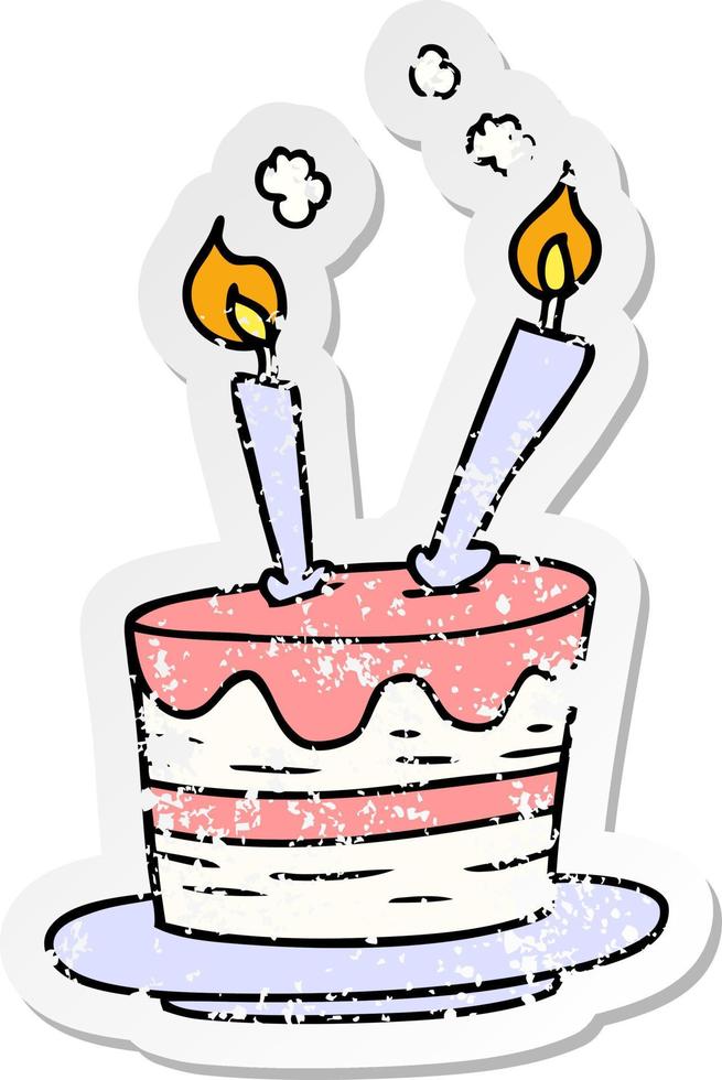distressed sticker cartoon doodle of a birthday cake vector