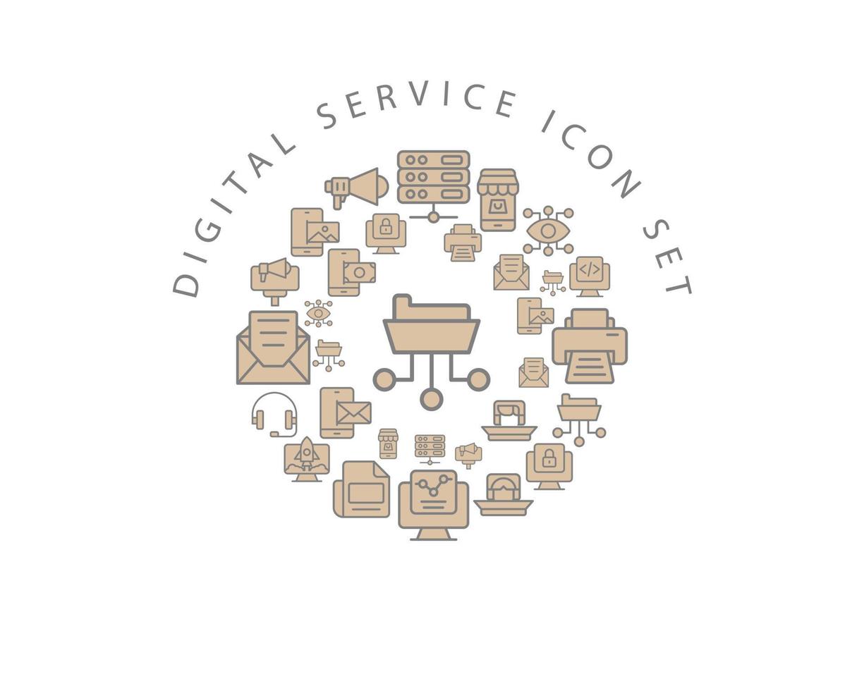 diseño de conjunto de iconos de servicio digital sobre fondo blanco. vector