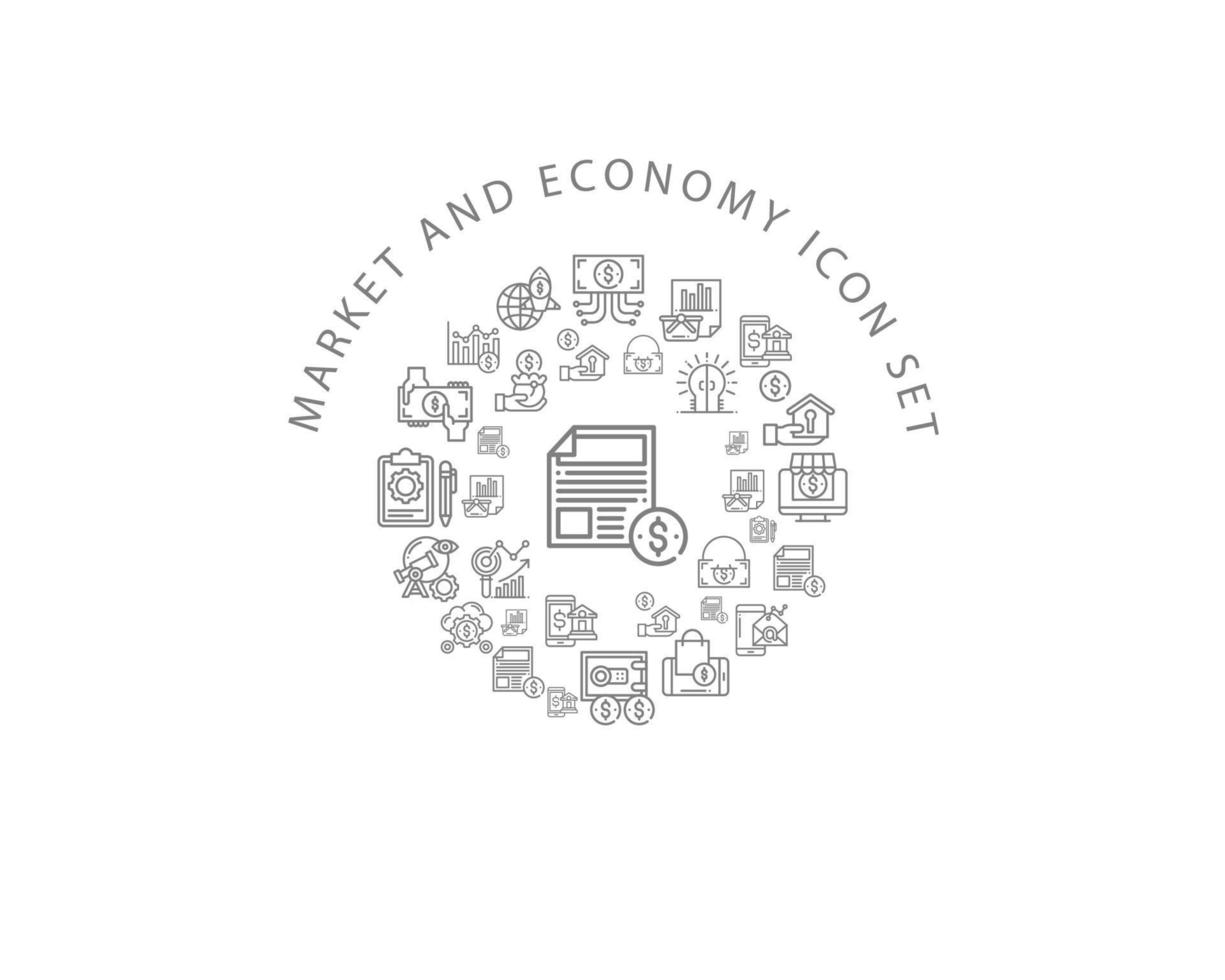 Market and economic icon set design on white background vector