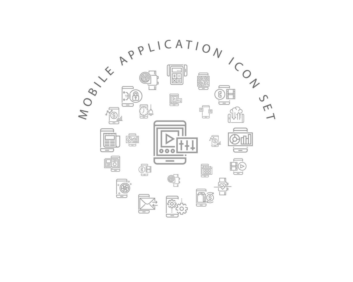 Mobile application icon set design on white background. vector