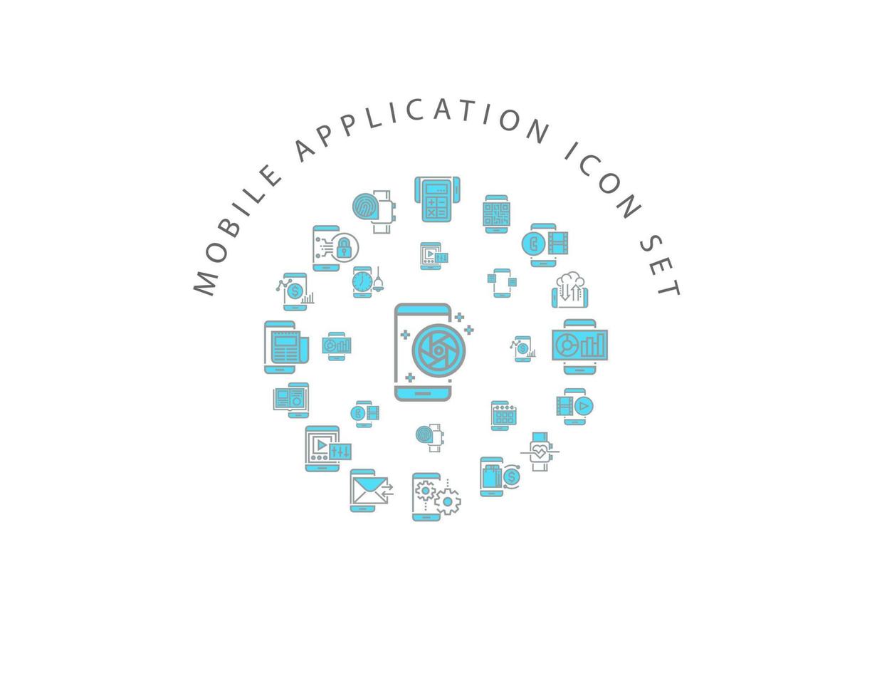 Mobile application icon set design on white background. vector