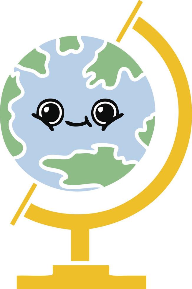 flat color retro cartoon globe of the world vector