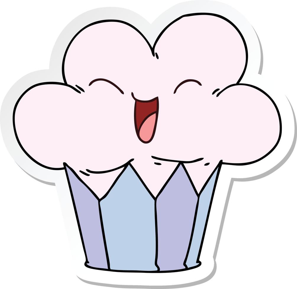 sticker of a quirky hand drawn cartoon happy cake vector