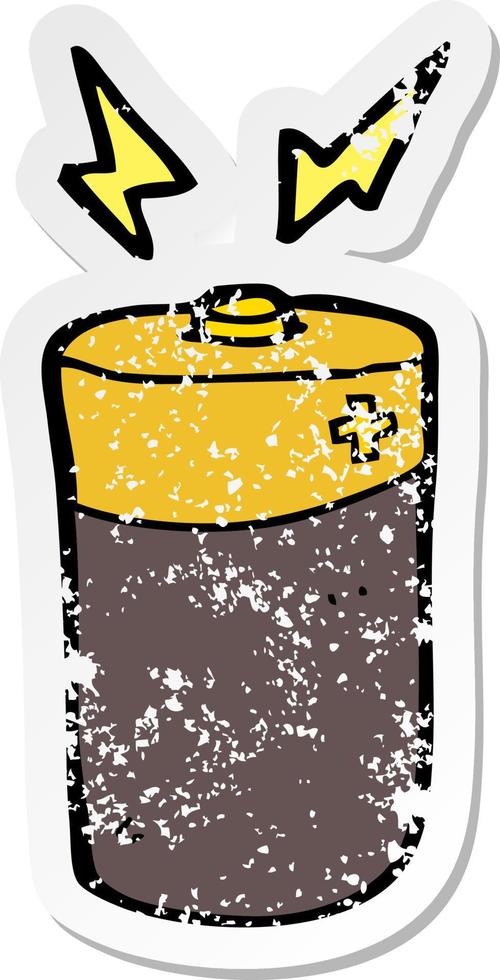 distressed sticker of a cartoon battery vector