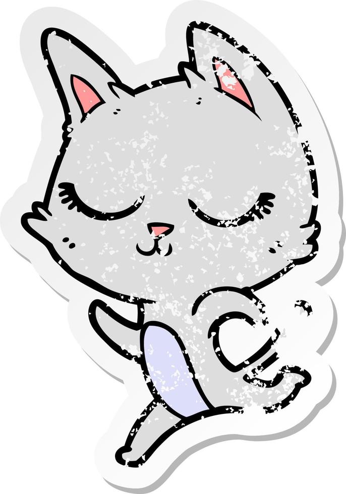 distressed sticker of a calm cartoon cat vector
