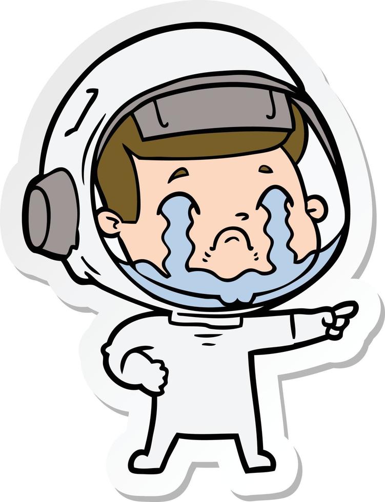 pegatina de un astronauta llorando de dibujos animados vector