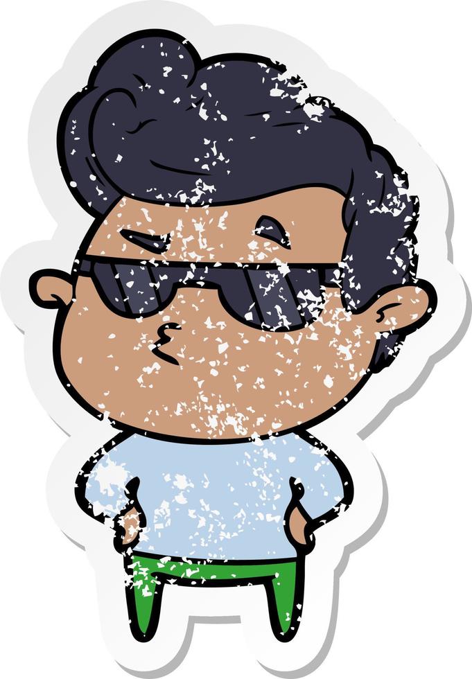 distressed sticker of a cartoon cool guy vector