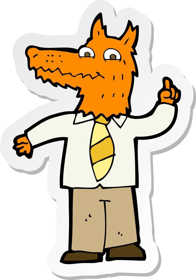 sticker of a cartoon business fox with idea vector