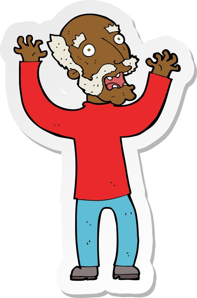 sticker of a cartoon terrified old man vector