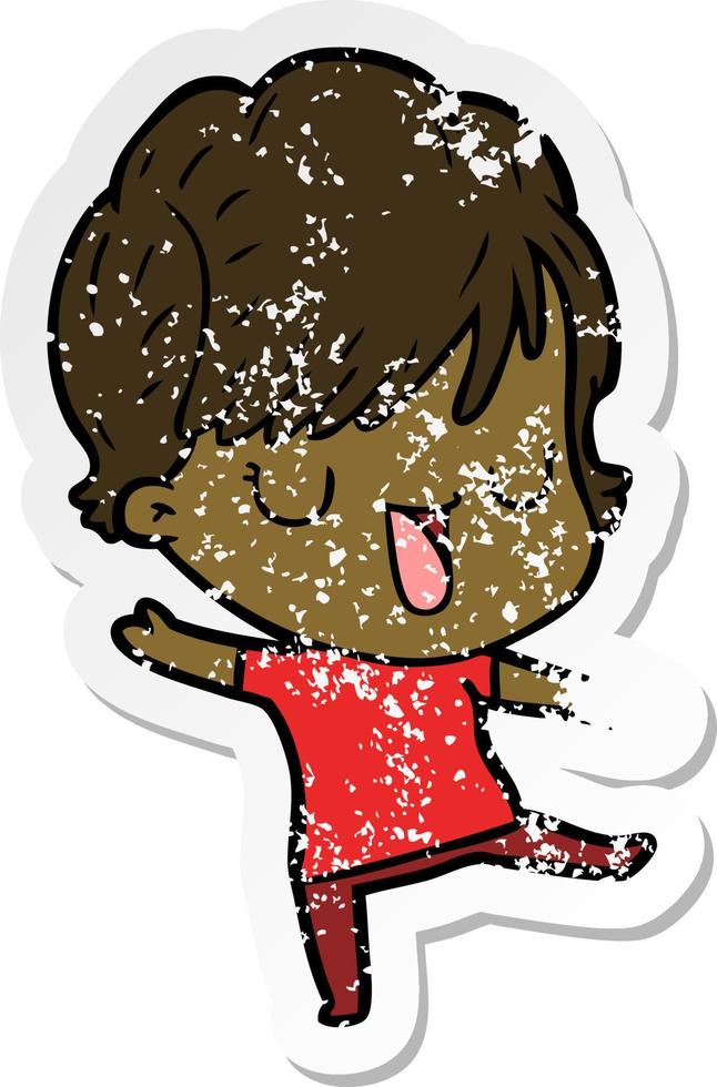 distressed sticker of a cartoon woman talking vector