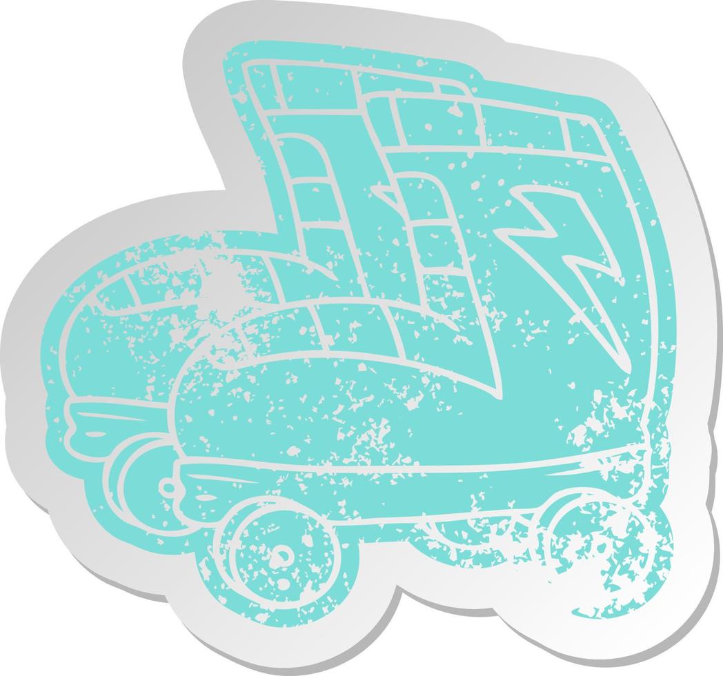 distressed old sticker of roller skates vector