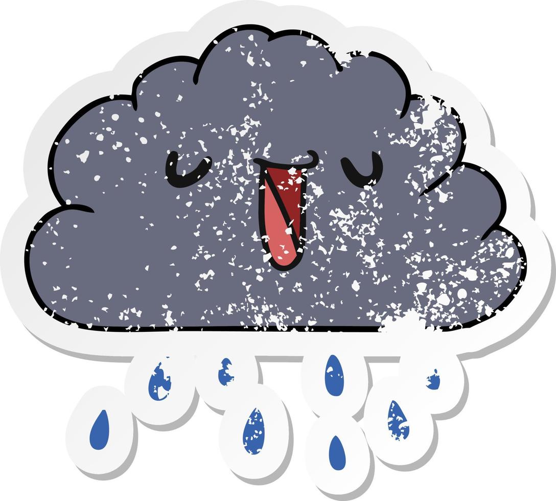 distressed sticker cartoon kawaii weather rain cloud vector