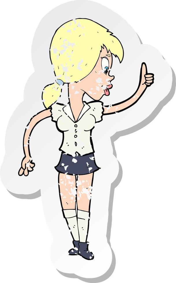 retro distressed sticker of a cartoon girl with idea vector