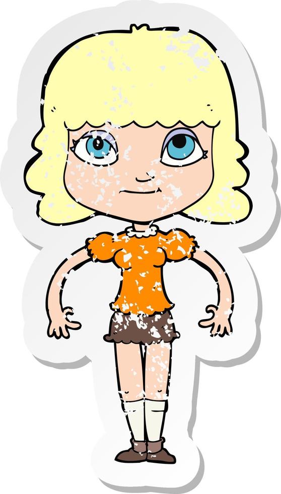 retro distressed sticker of a cartoon girl vector