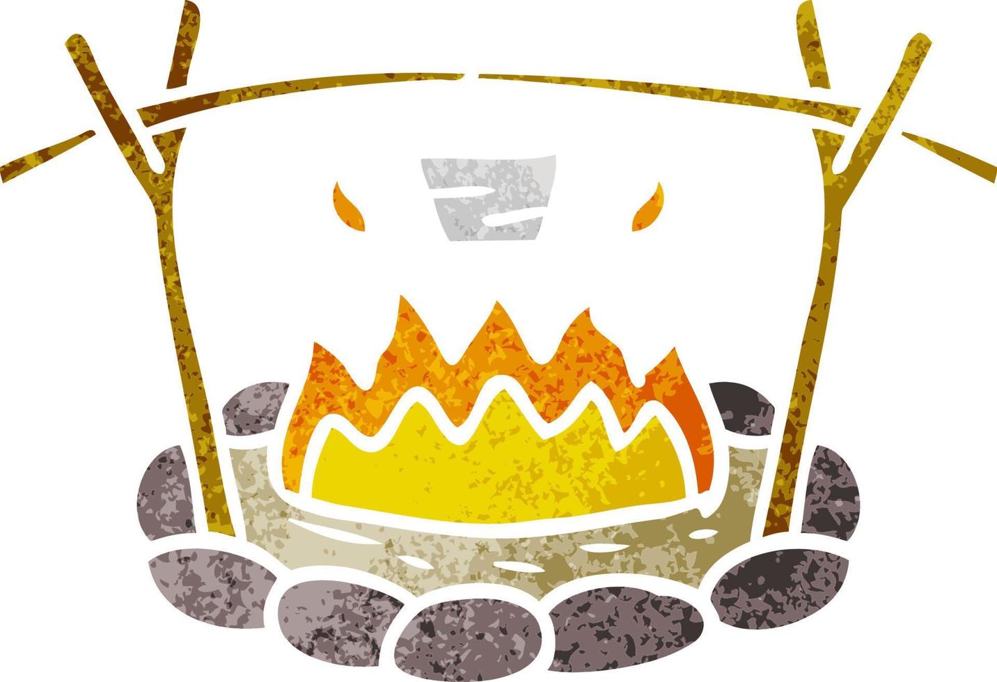 retro cartoon doodle of a camp site vector