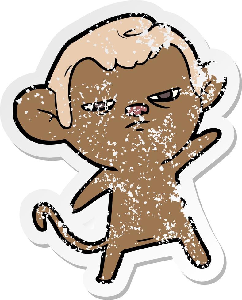 distressed sticker of a cartoon monkey vector