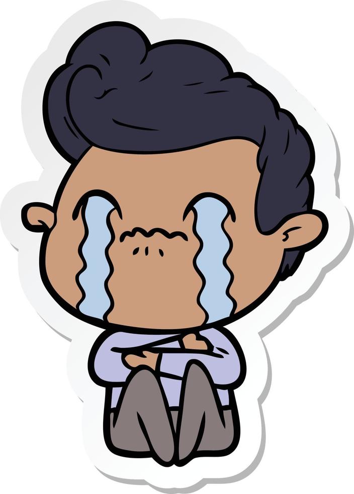 sticker of a cartoon man crying vector