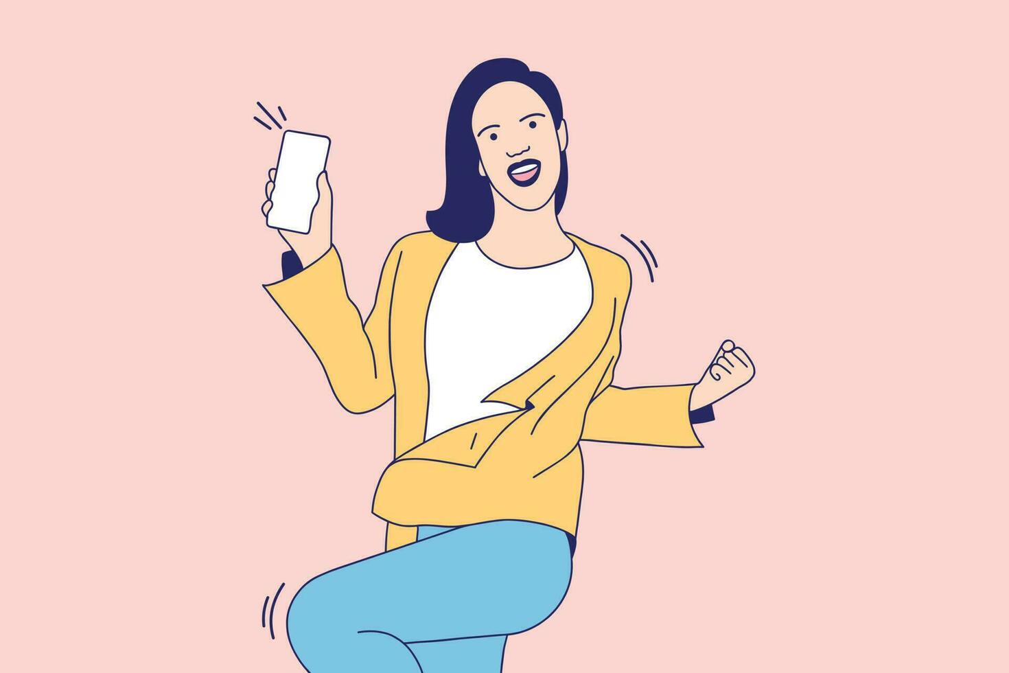 Illustrations Beautiful happy woman show empty smartphone screen vector