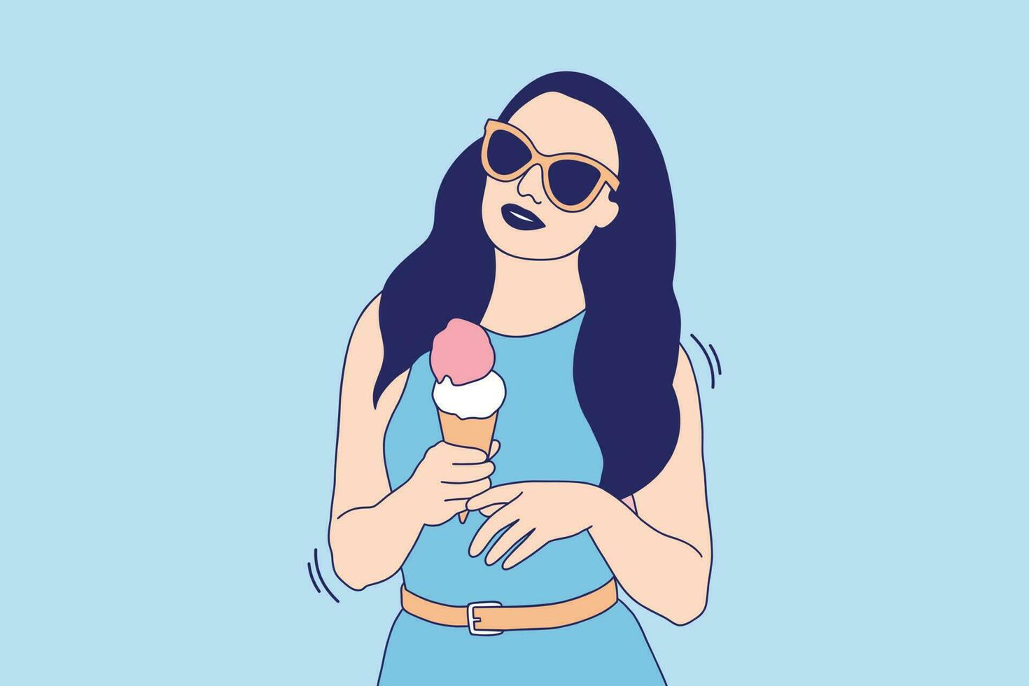 ilustraciones hermosa joven con gafas de sol sosteniendo un helado en verano vector