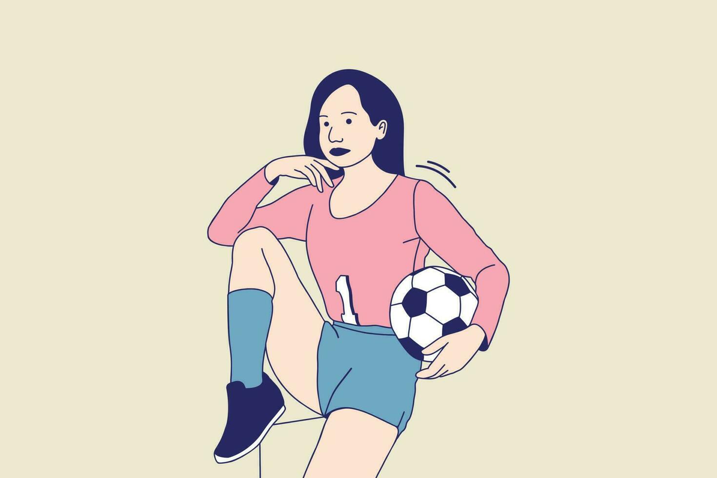 ilustraciones de una hermosa joven jugadora de fútbol sosteniendo una pelota de fútbol vector