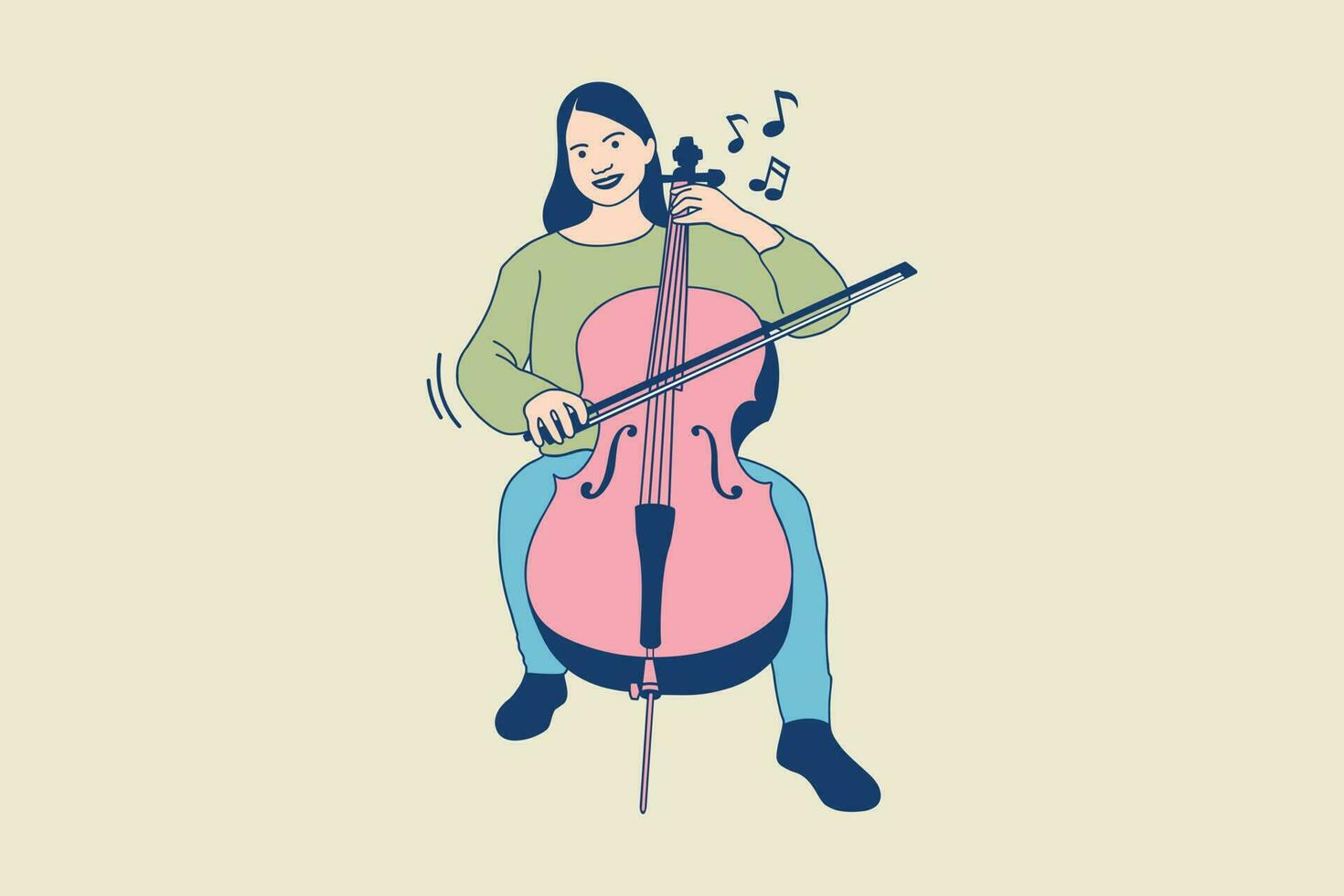 Illustrations of young beautiful musician playing cello in outdoors vector