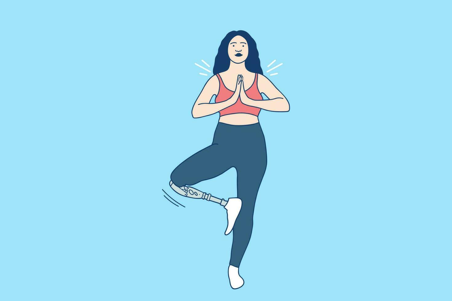 Illustrations beautiful woman with Prosthetic Leg in yoga position