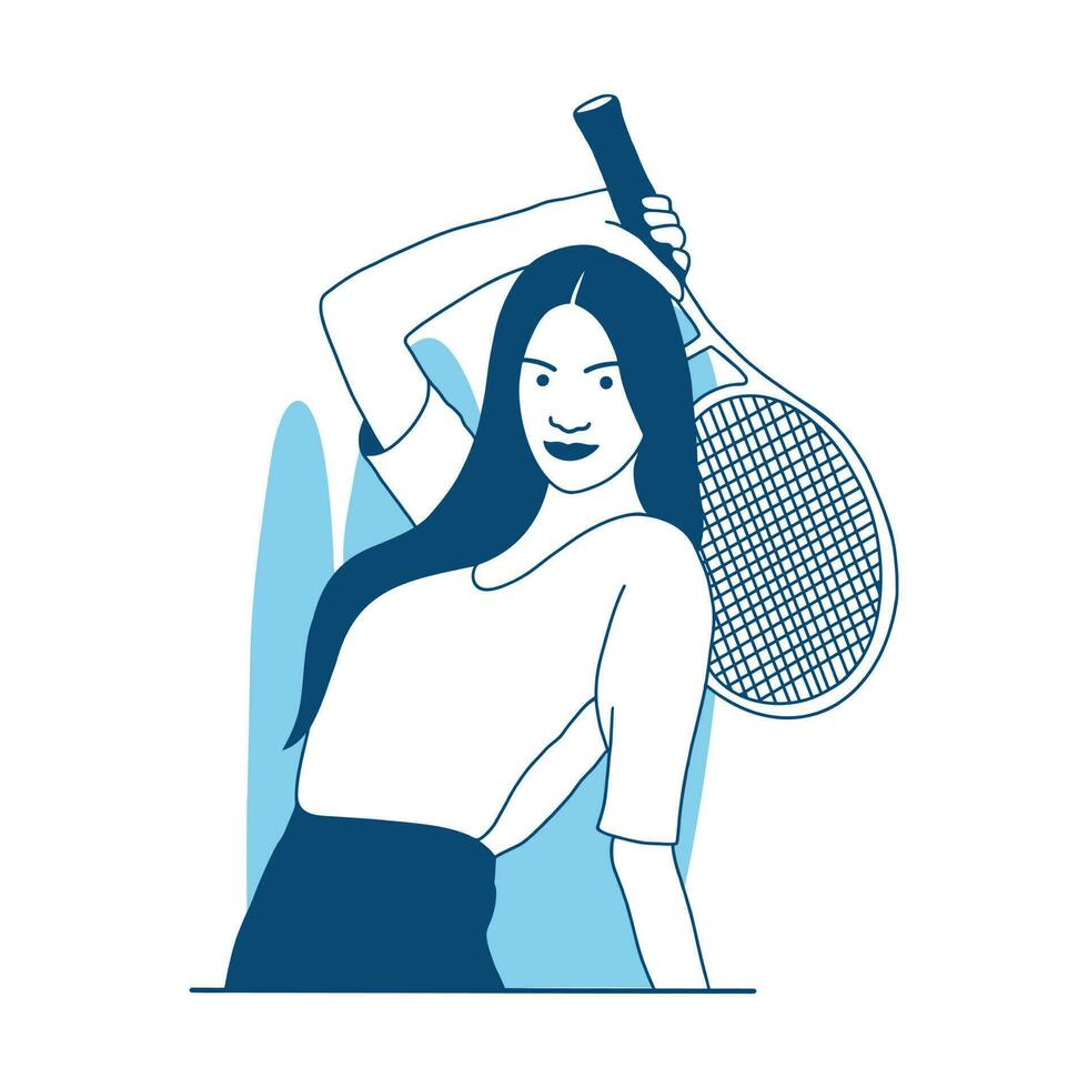 ilustración de vector de estilo plano hermosa joven tenista sosteniendo raqueta de tenis