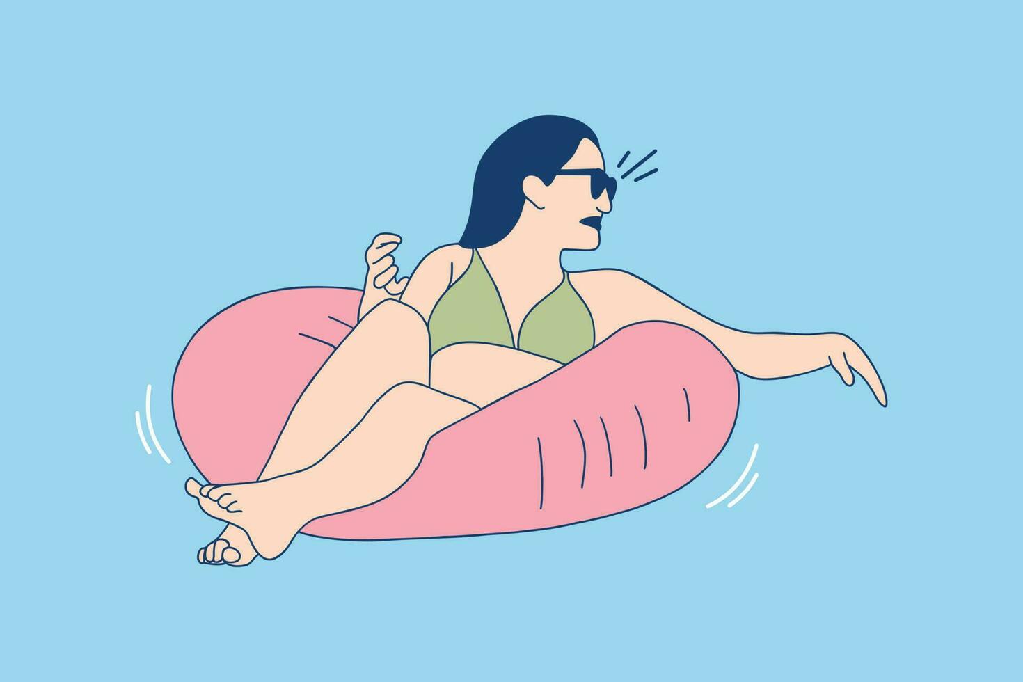 Illustrations of Beautiful bikini woman lying on float in a pool on summerday vector