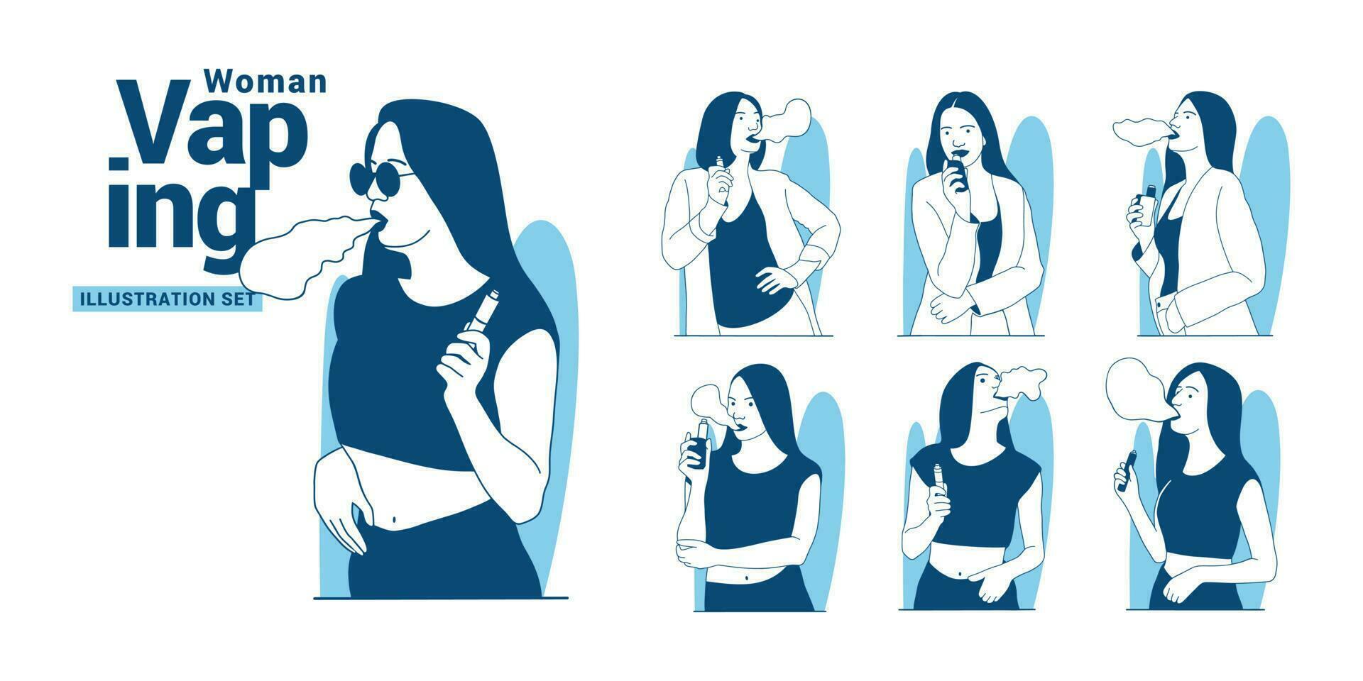 Women Vaping electronic cigarette illustration Set vector