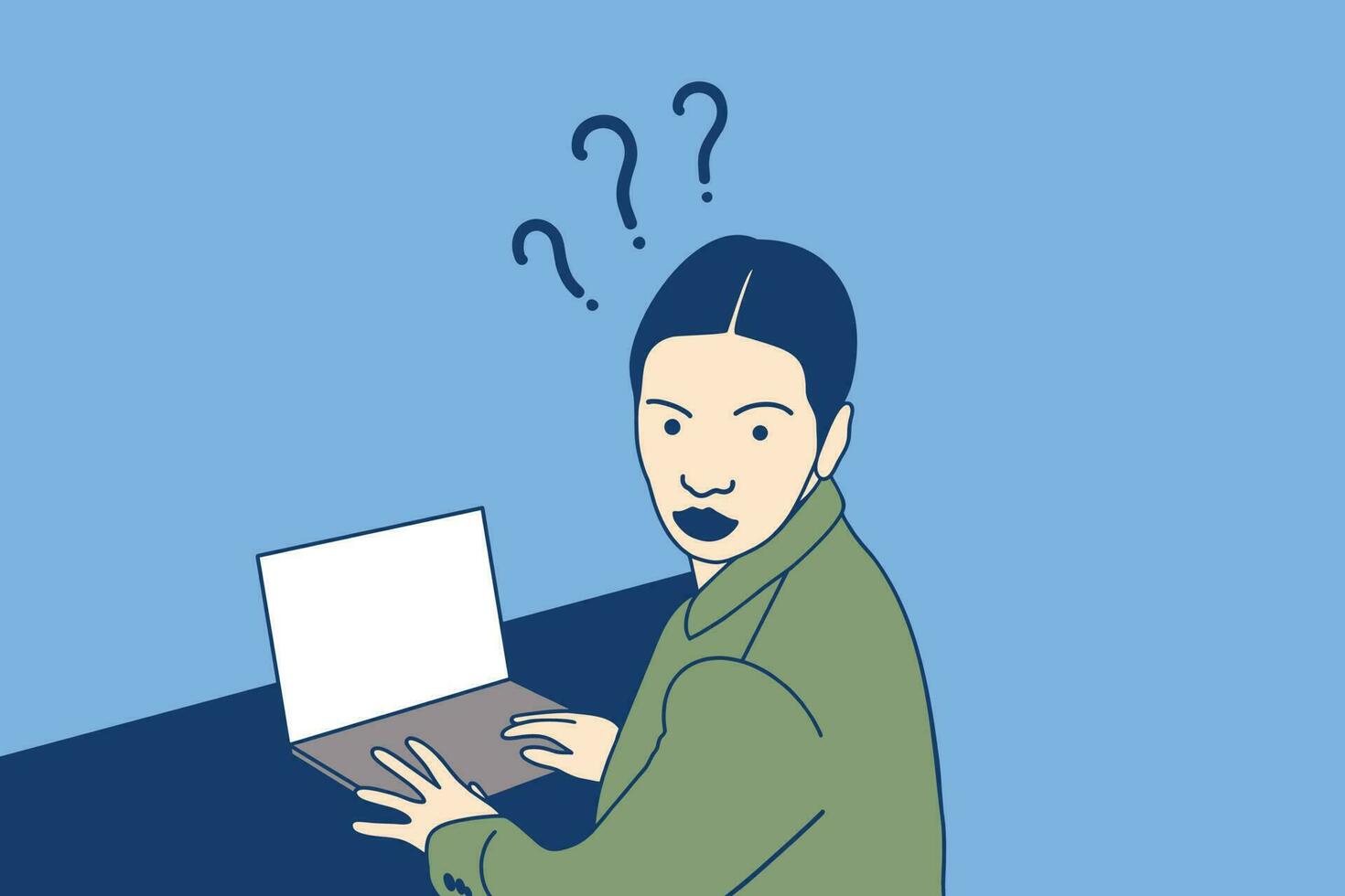 Illustrations of Beautiful Employee woman shocked sitting in front of laptops vector