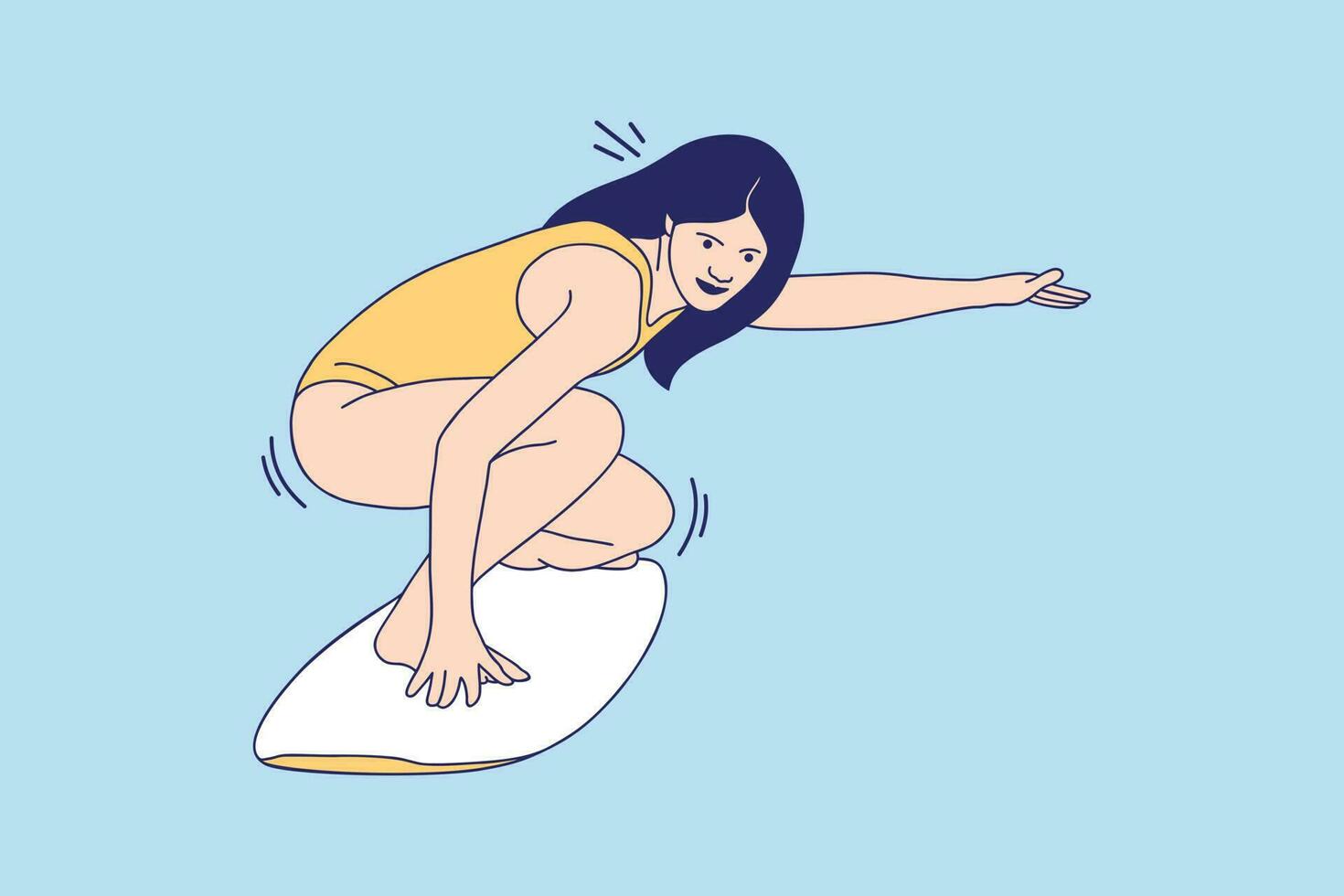 Illustrations Beautiful surfer girl enjoy wave on the beach at summer day vector