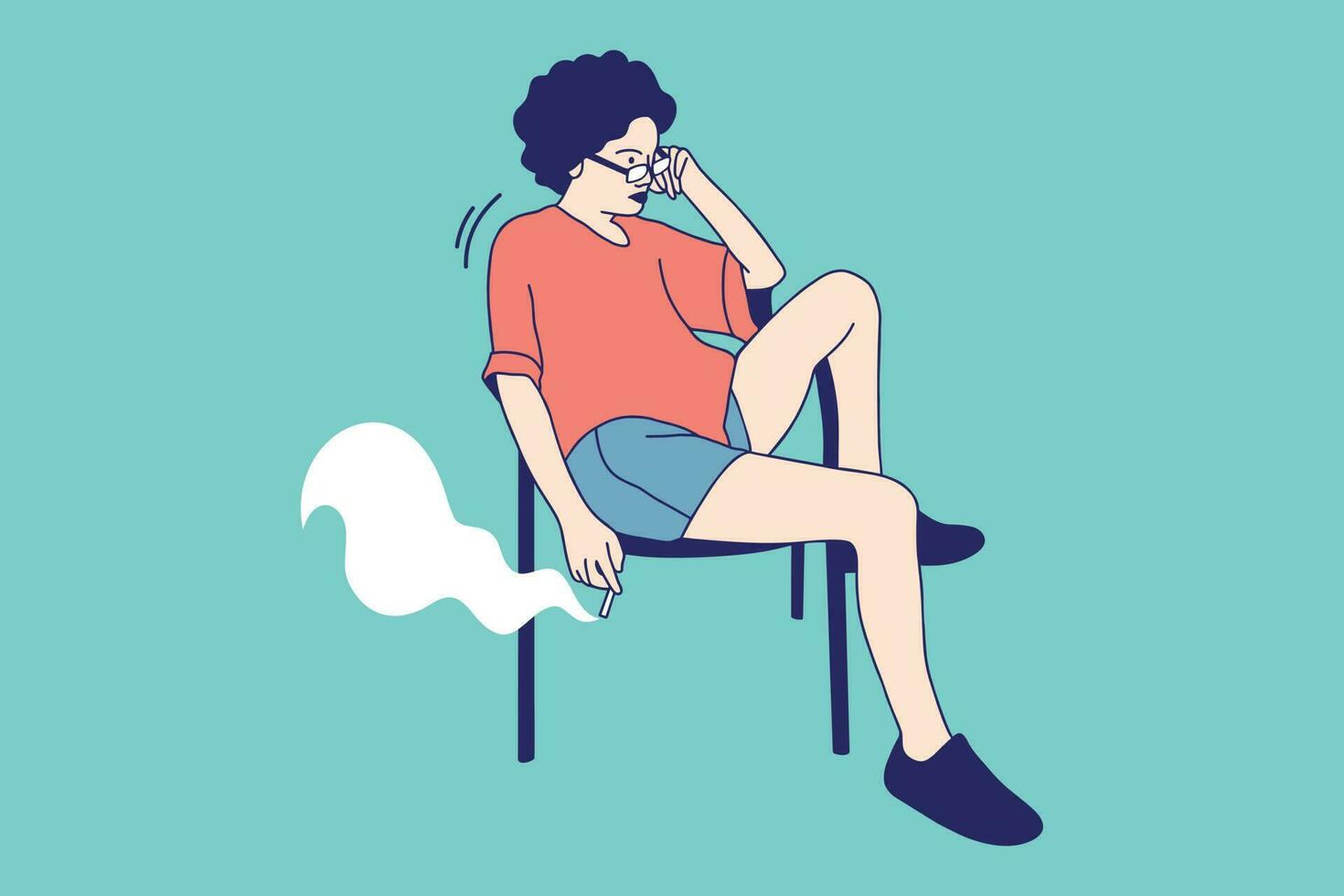 ilustraciones de hermosa mujer rizada fumando con un vapor vector