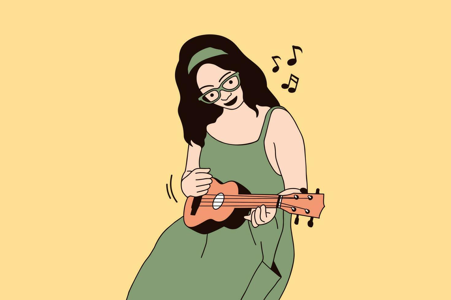 ilustraciones de hermosas mujeres sonrientes tocando el ukelele vector