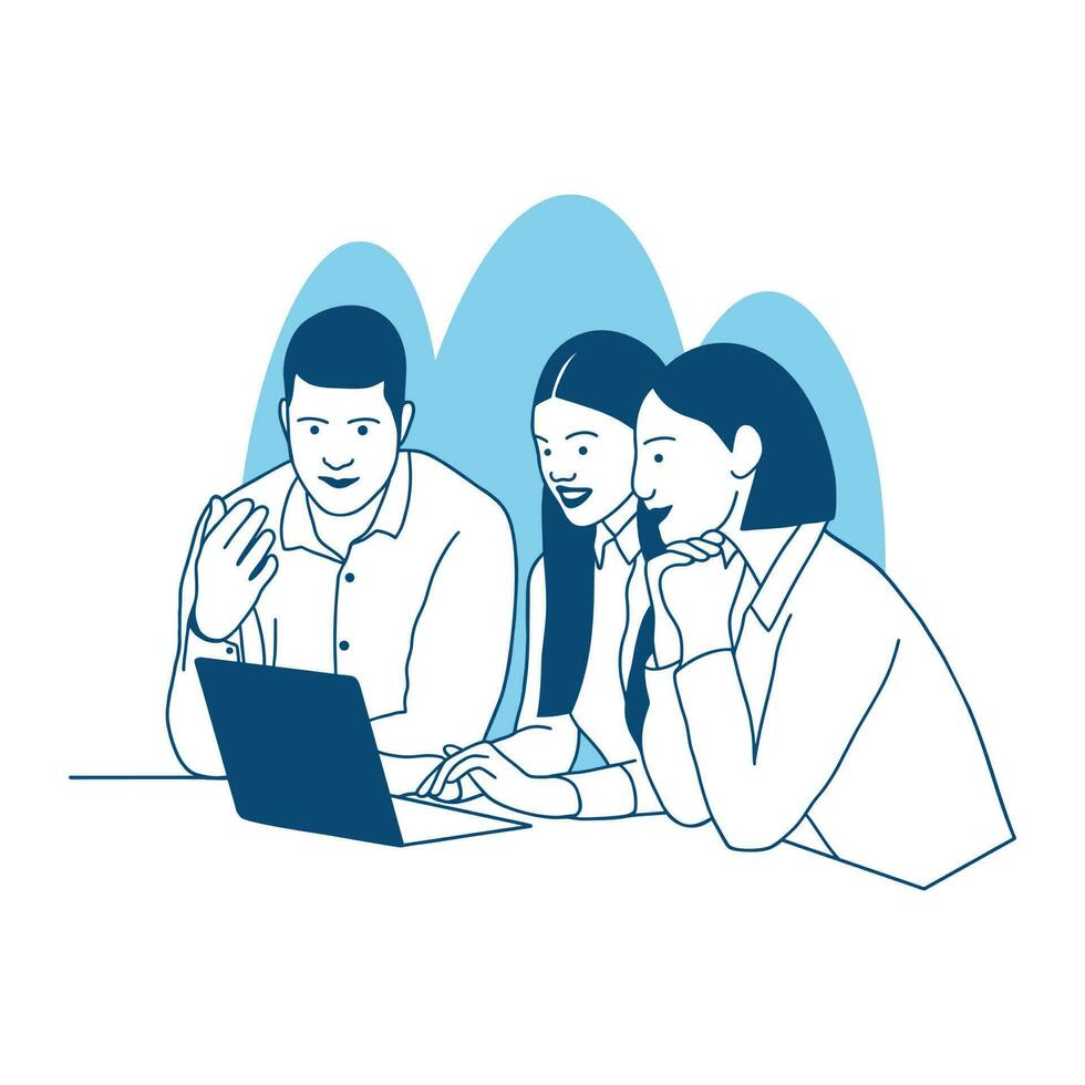 flat style vector illustration Diverse team of people working together with computers