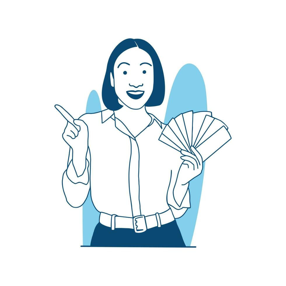 flat style vector illustration beautiful girl holding fresh money