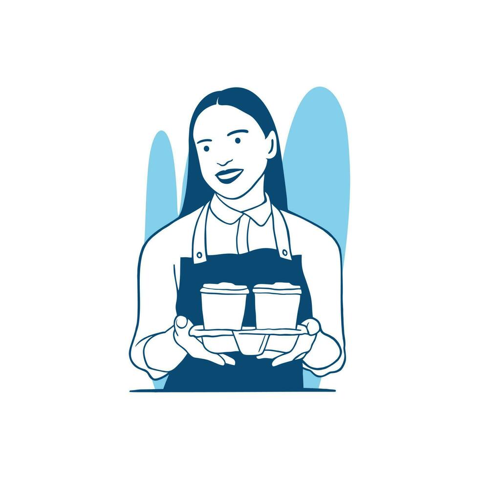ilustración vectorial barista mujer sosteniendo café para clientes vector