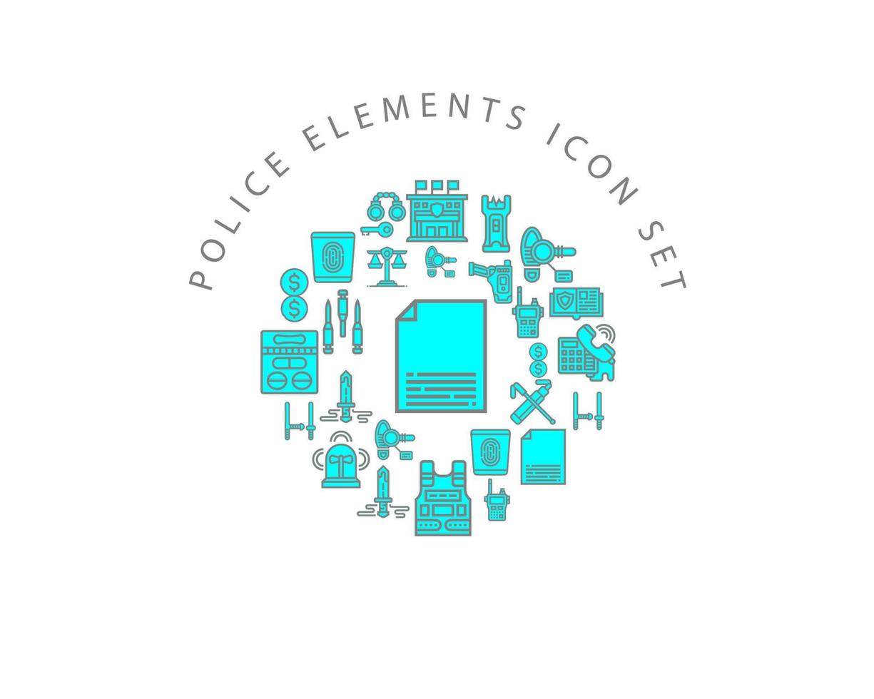 diseño de conjunto de iconos de elementos policiales sobre fondo blanco vector