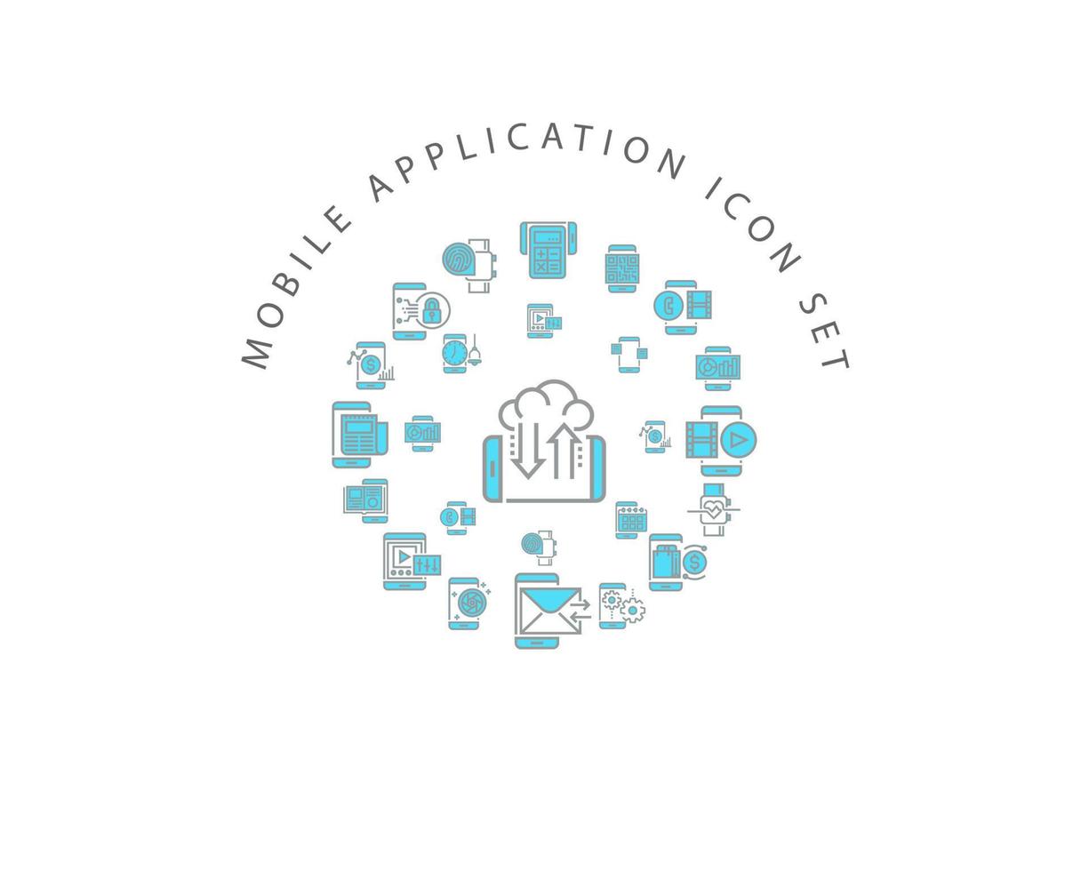 Mobile application icon set design on white background. vector