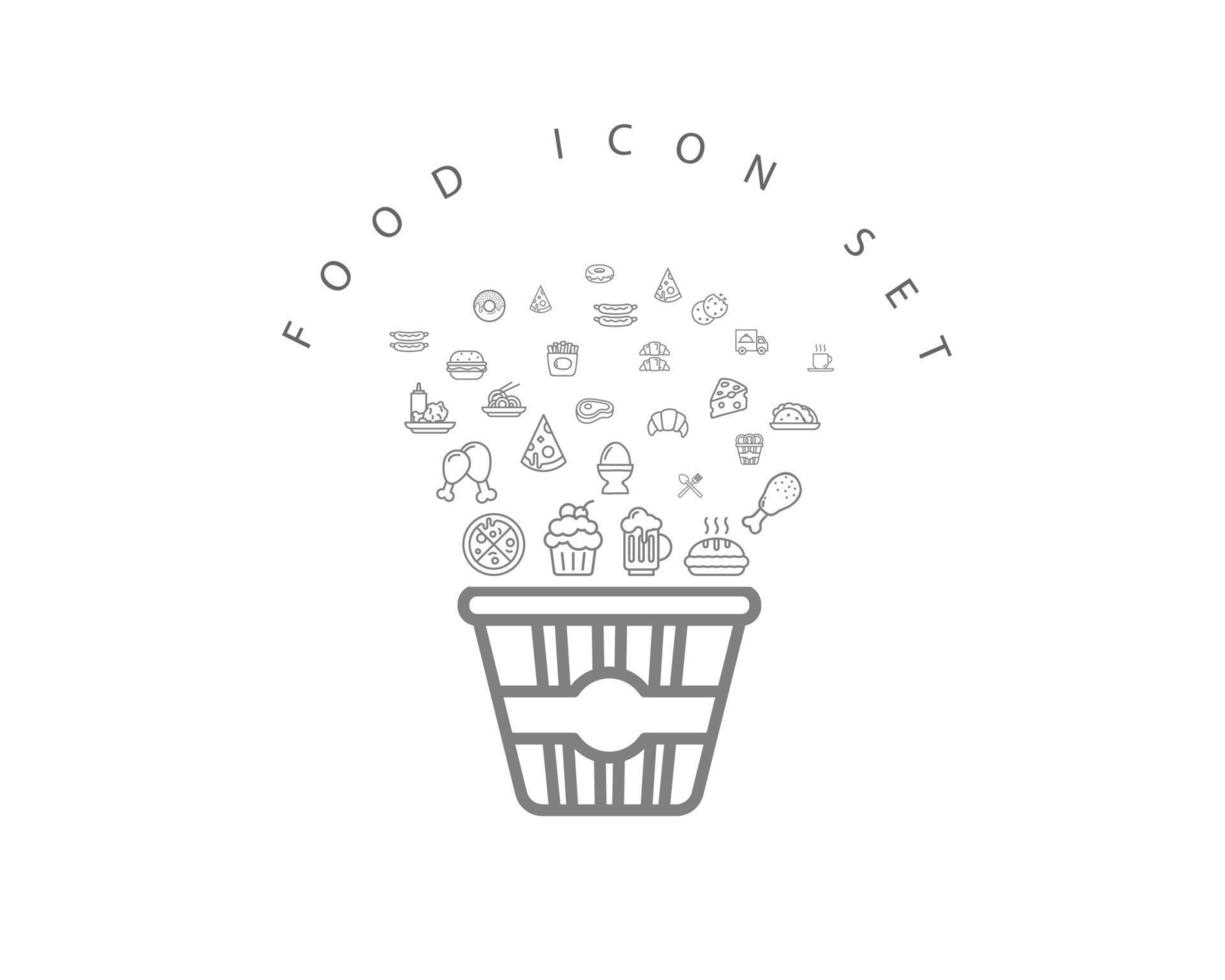 diseño de conjunto de iconos de alimentos sobre fondo blanco vector