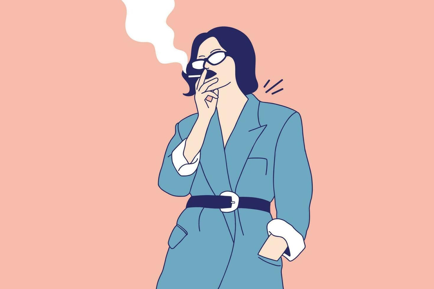 ilustraciones de hermosa mujer niña fumando cigarrillos al aire libre vector