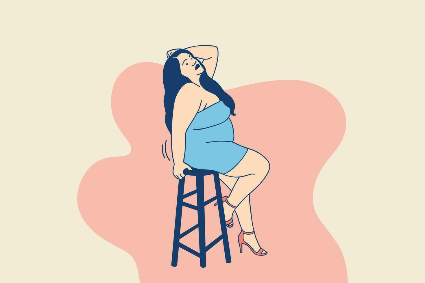 Illustrations beautiful plus size woman pose in studio vector