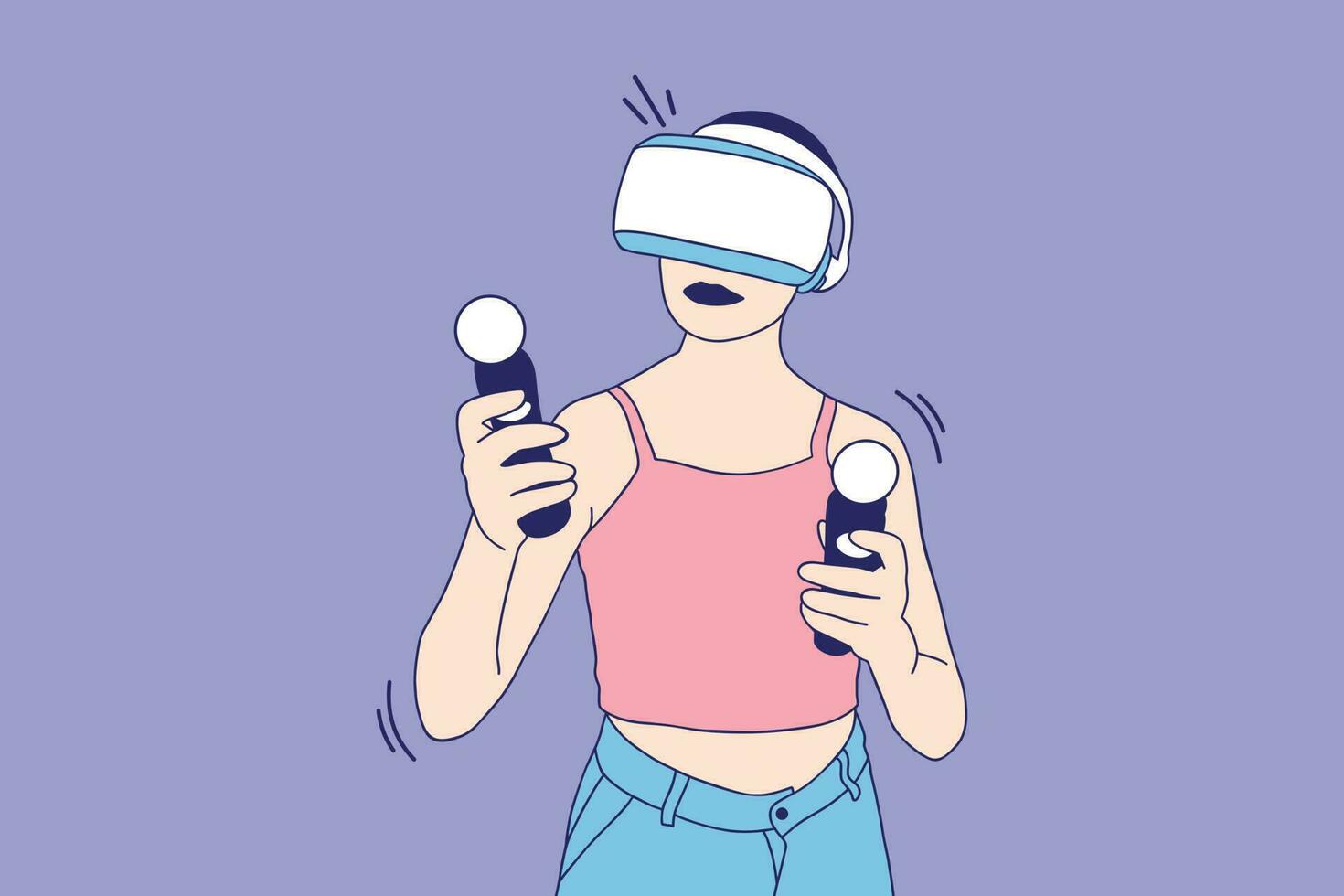 ilustraciones de hermosas mujeres jugando juegos en línea con gafas vr y controladores de movimiento manual vector