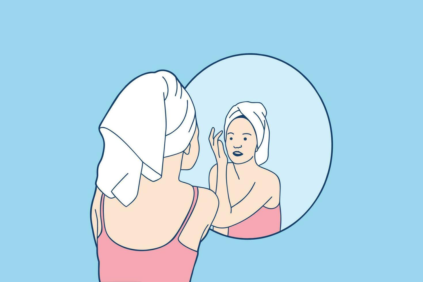 Illustrations beautiful girl sitting in front of mirror with bathrobe vector