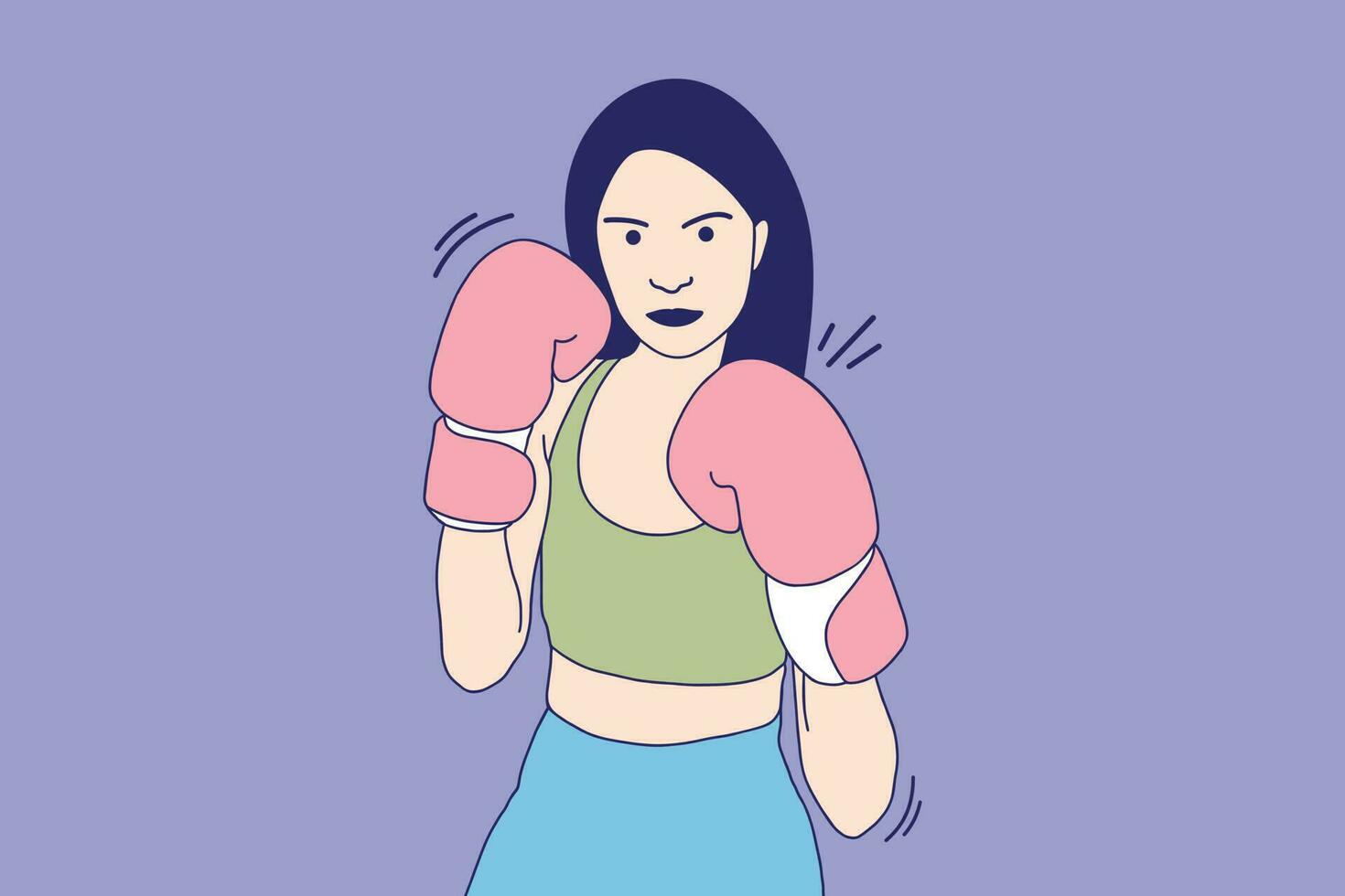 ilustraciones de una hermosa boxeadora lanzando un puñetazo con guante de boxeo vector