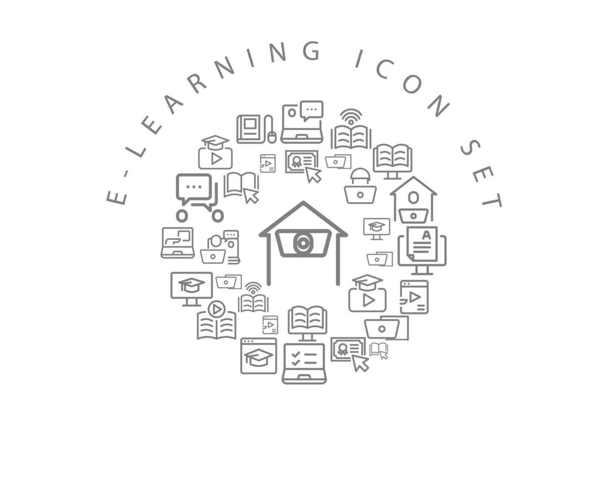 diseño de conjunto de iconos de e-learning sobre fondo blanco. vector