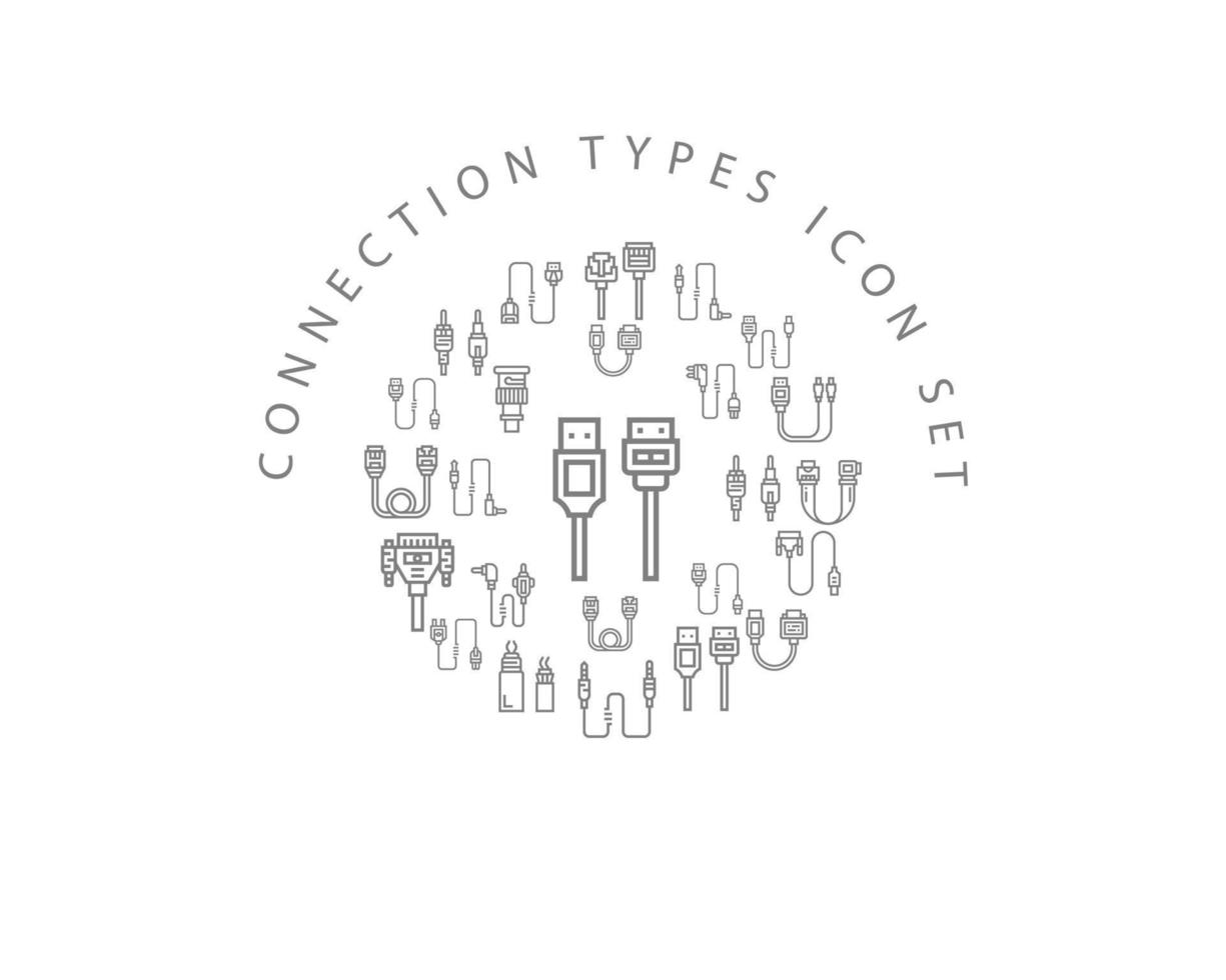 diseño de conjunto de iconos de tipos de conexión sobre fondo blanco vector