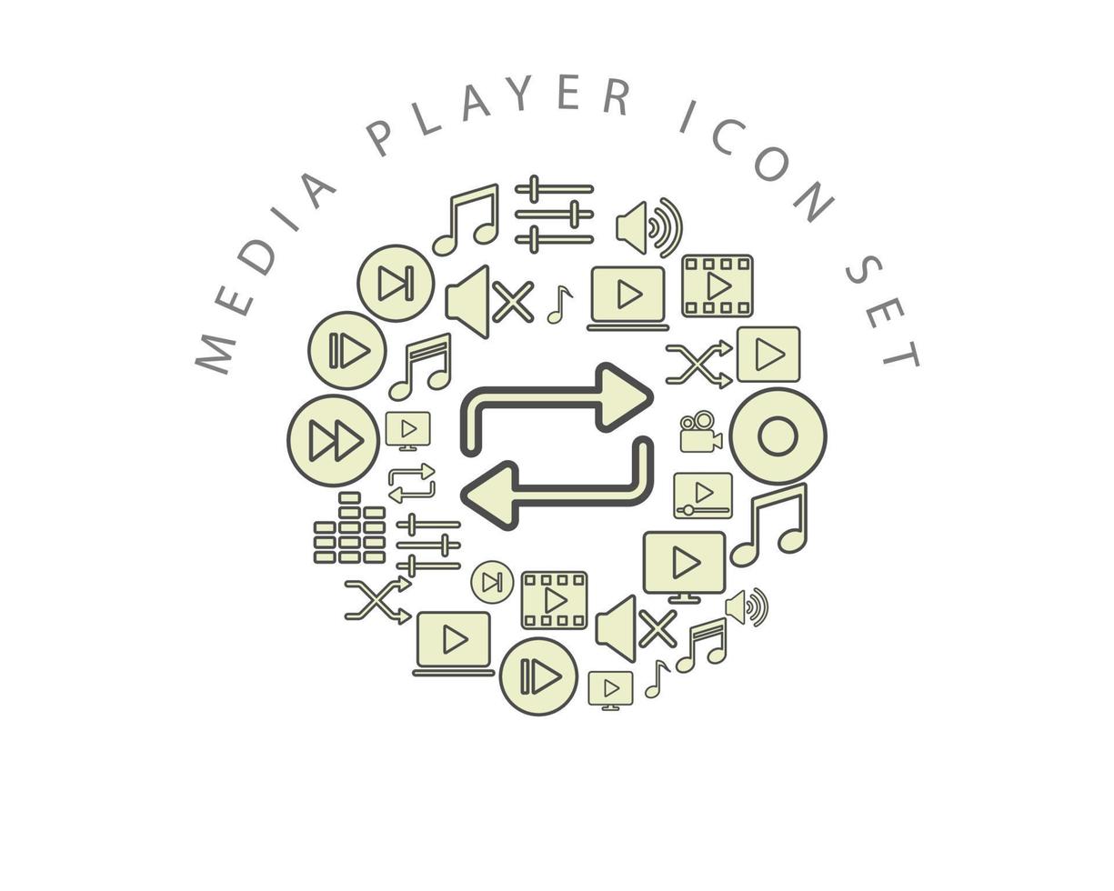 Media player icon set design on white background. vector