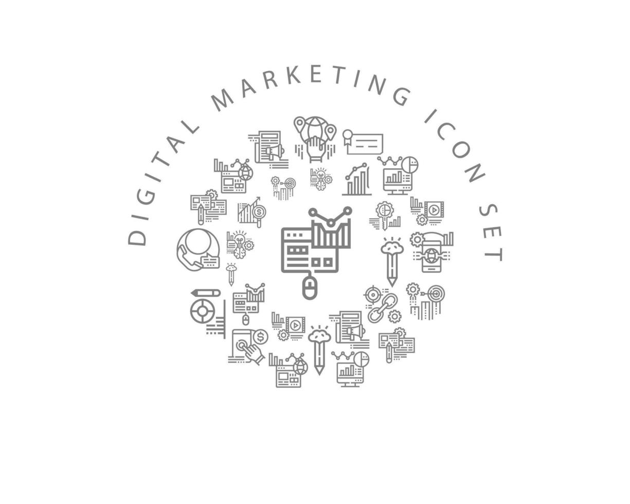 diseño de conjunto de iconos de marketing digital sobre fondo blanco vector