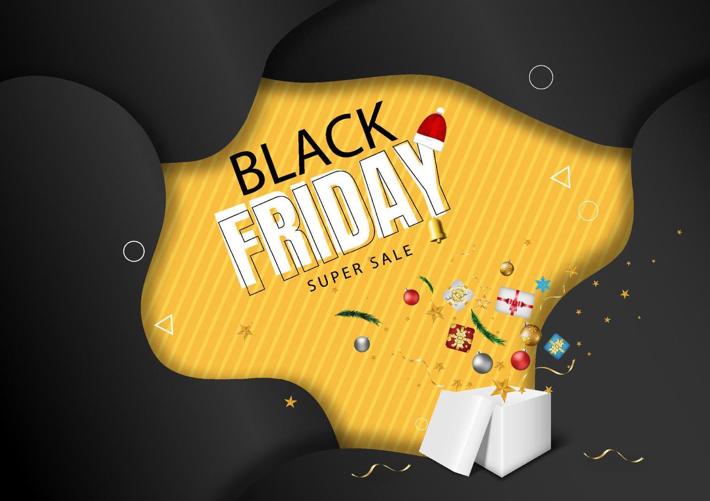 Black friday sale gift box on black background made of vector. vector