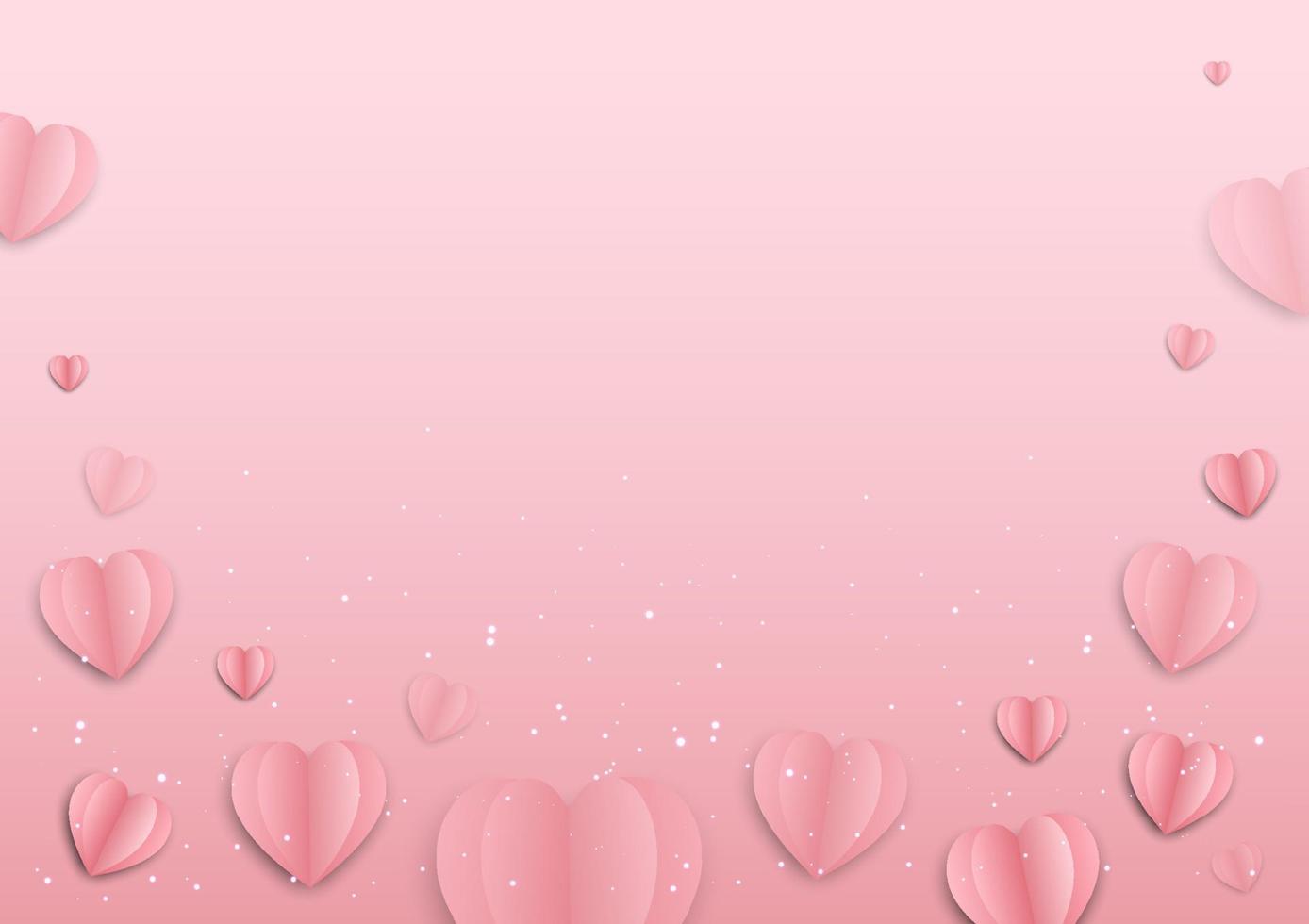 Valentines Day pink paper hearts line, vector  background